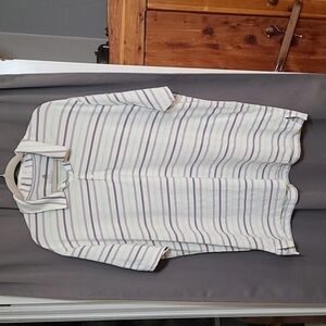 Adidas Men's Golf Polo Shirt White Gray Pistachio Striped Lightweight Sz 2XL GUC